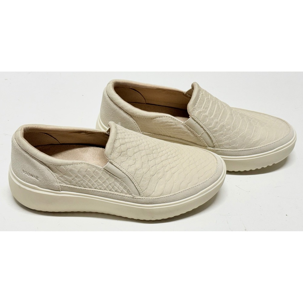 Vionic Kearny Cream Snakeskin Embossed Slip On Platform Sneakers Womens 8